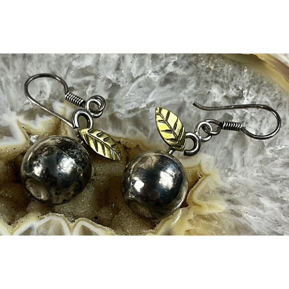 Vintage Earrings Mexico 925 Sterling Apples Drop Dangle Round Chunky 6.9 Grams - Picture 6 of 8